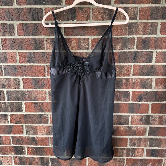 1X/2X Dreamgirl Sheer Black Babydoll Top Rope Detail Keyhole Y2K Goth Romantic - Picture 1 of 6